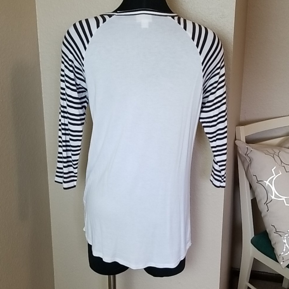Lularoe Randy Striped Sleeve Tee - Picture 2 of 3